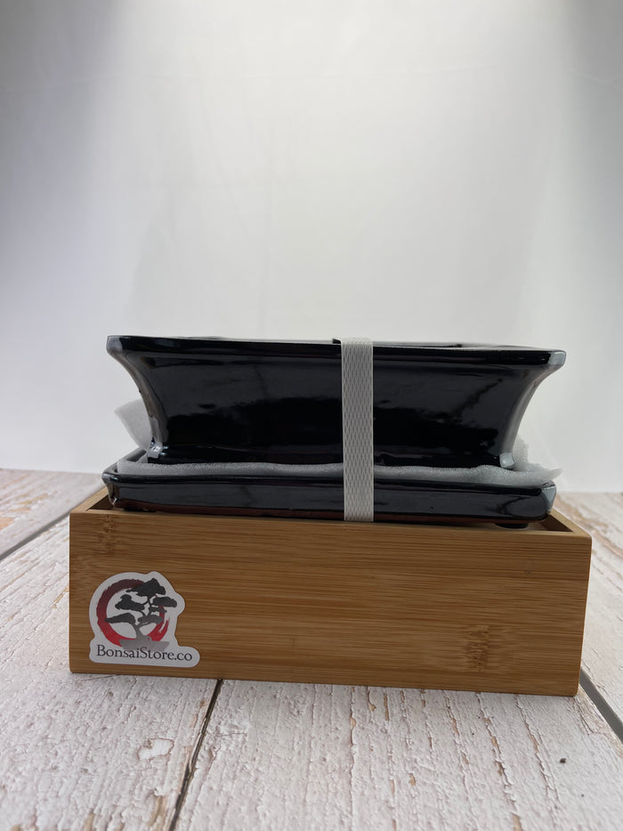 Bonsai Ceramic Pot With Humidity Tray - Black Rectangle