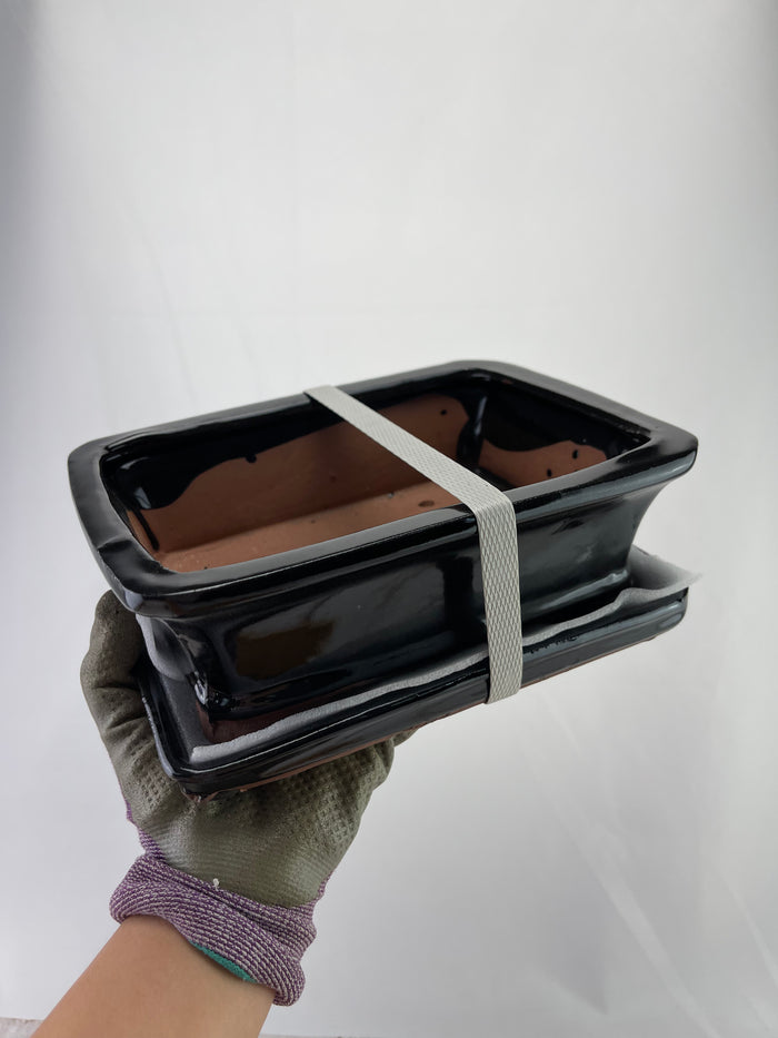 Bonsai Ceramic Pot With Humidity Tray - Black Rectangle
