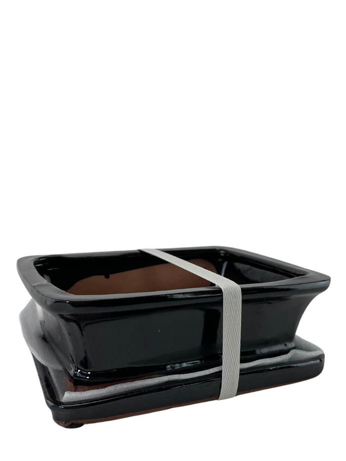 bonsai Ceramic Pot with Humidity Tray - Black Rectangle