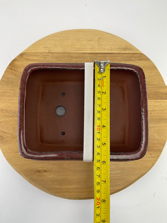 Bonsai Ceramic Pot With Humidity Tray - Medium Flat Red Rectangle