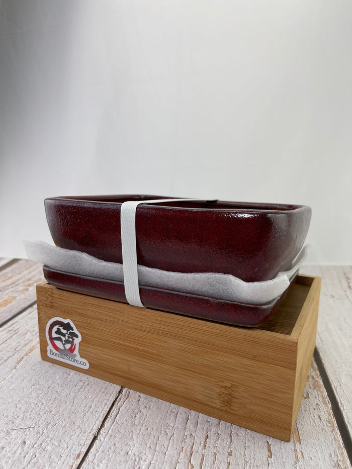 Bonsai Ceramic Pot With Humidity Tray - Red Rectangle