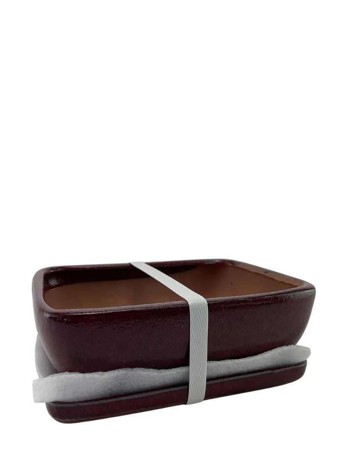bonsai Ceramic Pot with Humidity Tray - Red Rectangle