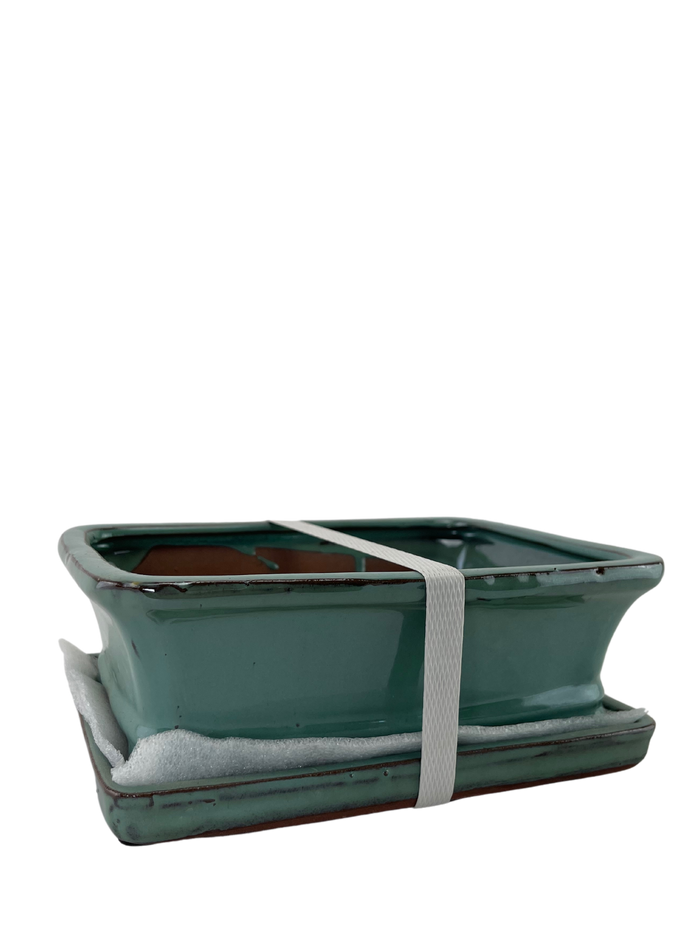 bonsai Ceramic Pot with Humidity Tray - Turquoise Rectangle