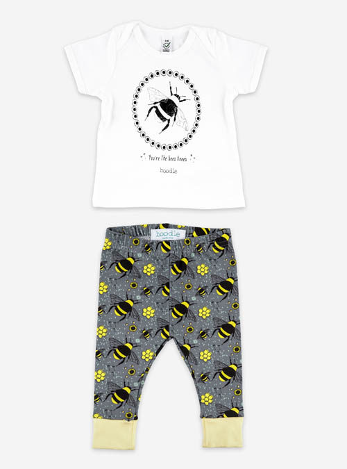 boodle Bee baby outfit. Organic bee leggings and baby T-shirt set