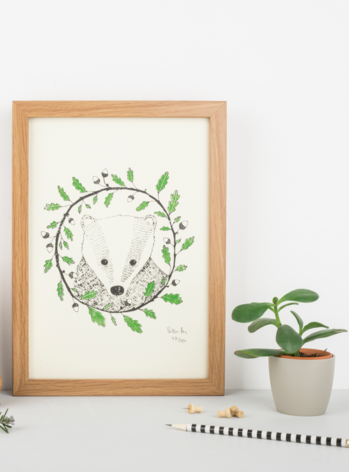 boodle Badger and oak art print