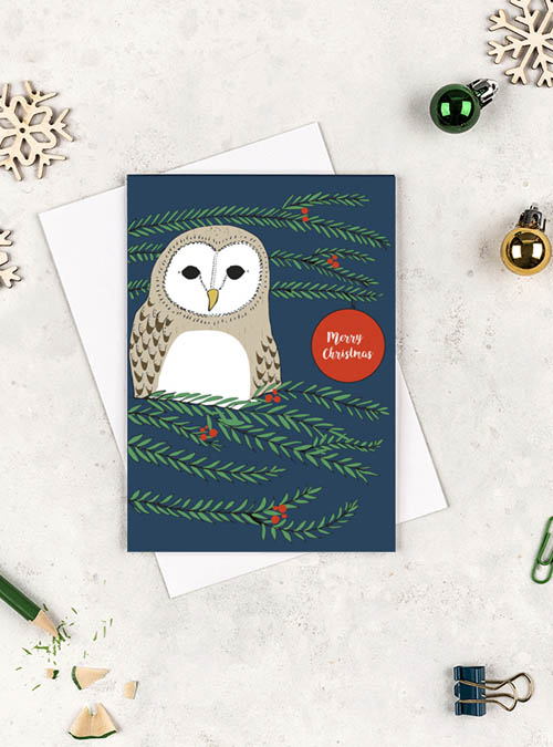 boodle Barn owl Christmas card