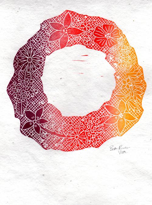 Boodle Flower Wreath Lino Print