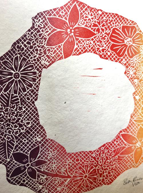 Boodle Flower Wreath Lino Print