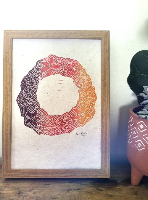 boodle Flower wreath lino print