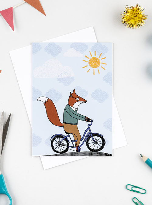 boodle Fox on a bike card