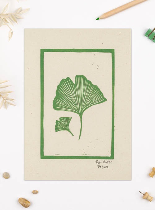 boodle Gingko leaves Lino print