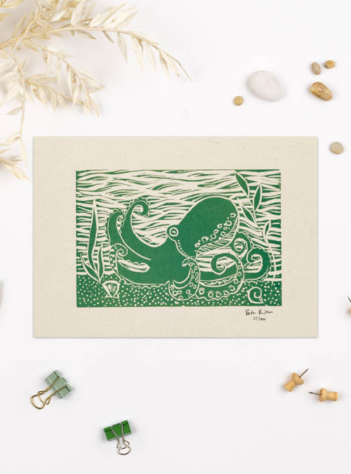 boodle Octopus Lino print