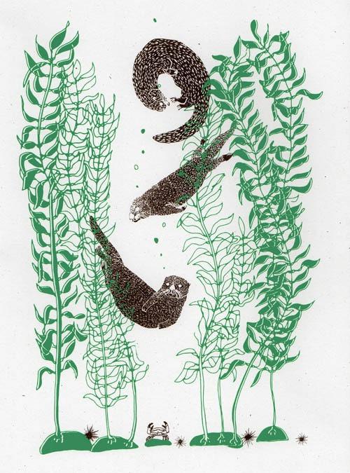 Boodle Otters And Kelp Art Print