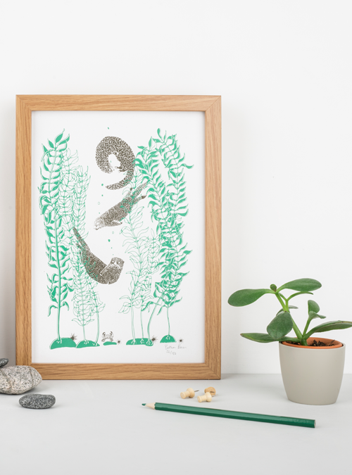 boodle Otters and kelp art print