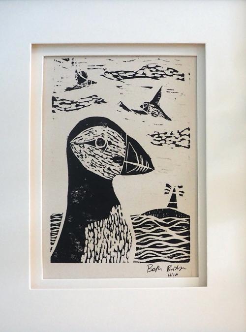 Boodle Puffin Lino Print