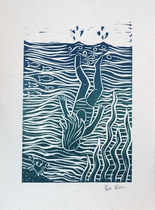 Boodle Wild Swimming Lino Print
