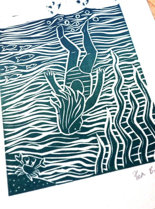 Boodle Wild Swimming Lino Print
