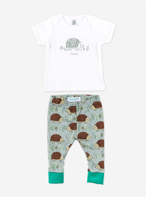 boodle Hedgehog baby outfit. Organic hedgehog leggings and baby T-shirt set