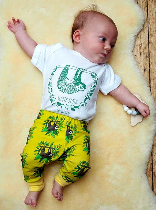 Boodle Sloth Baby Outfit. Organic Sloth Leggings And Baby T-shirt Set
