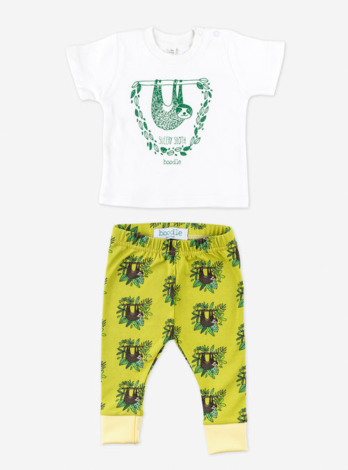 boodle Sloth baby outfit. Organic sloth leggings and baby T-shirt set