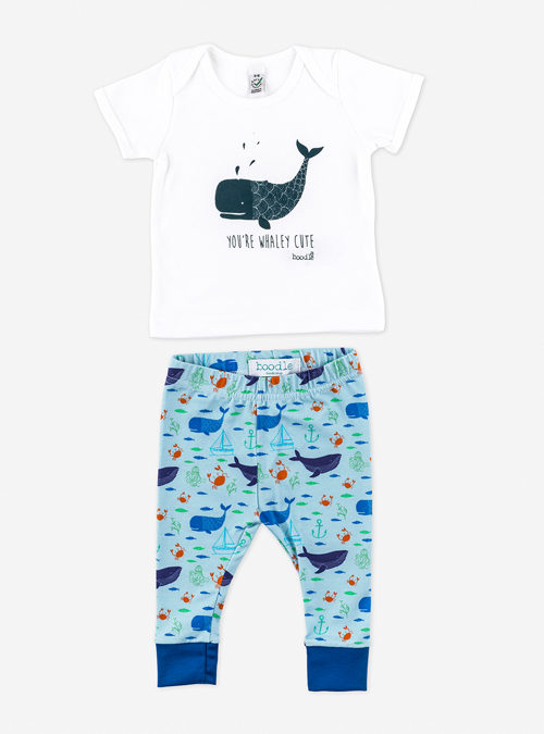 boodle Whale baby outfit. Nautical organic leggings and T-shirt set