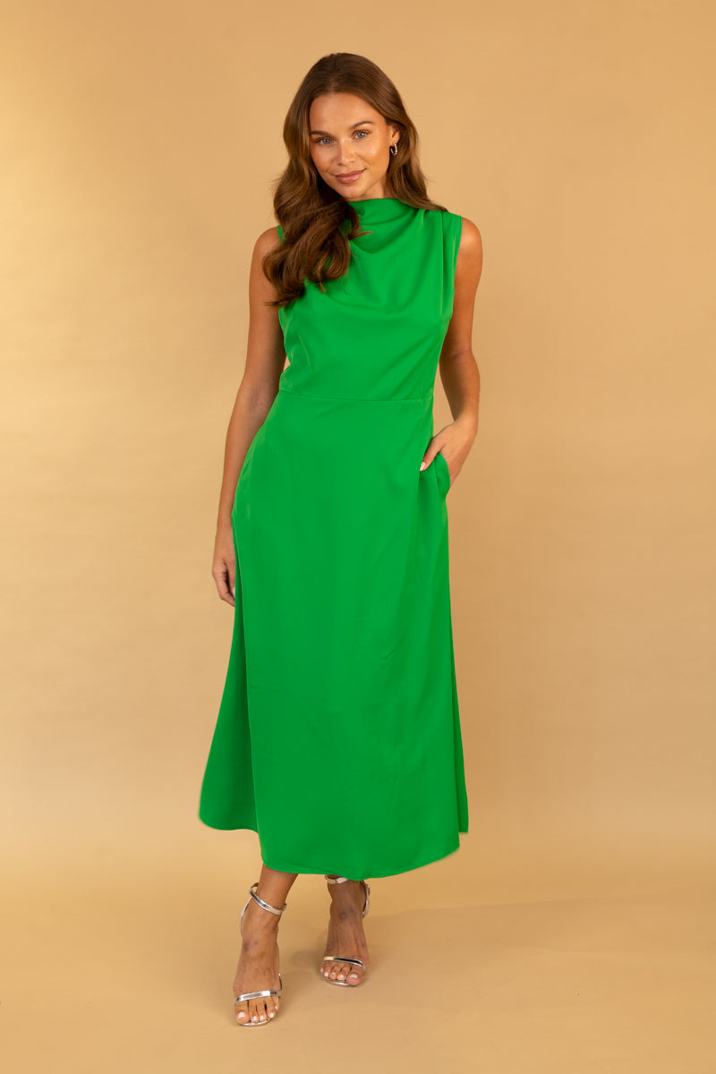 born Adriana Green High Neck Midi Dress