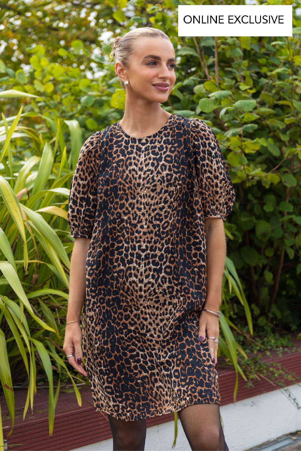 born Almira Leopard Print Mini Dress