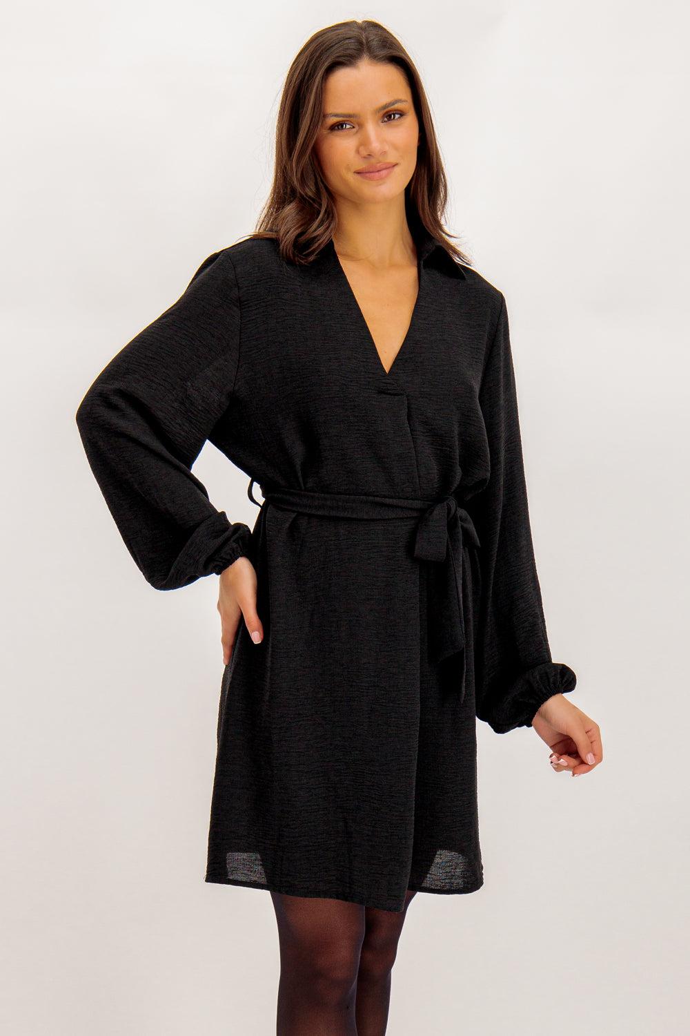 Born Alzo Black Belted Short Dress