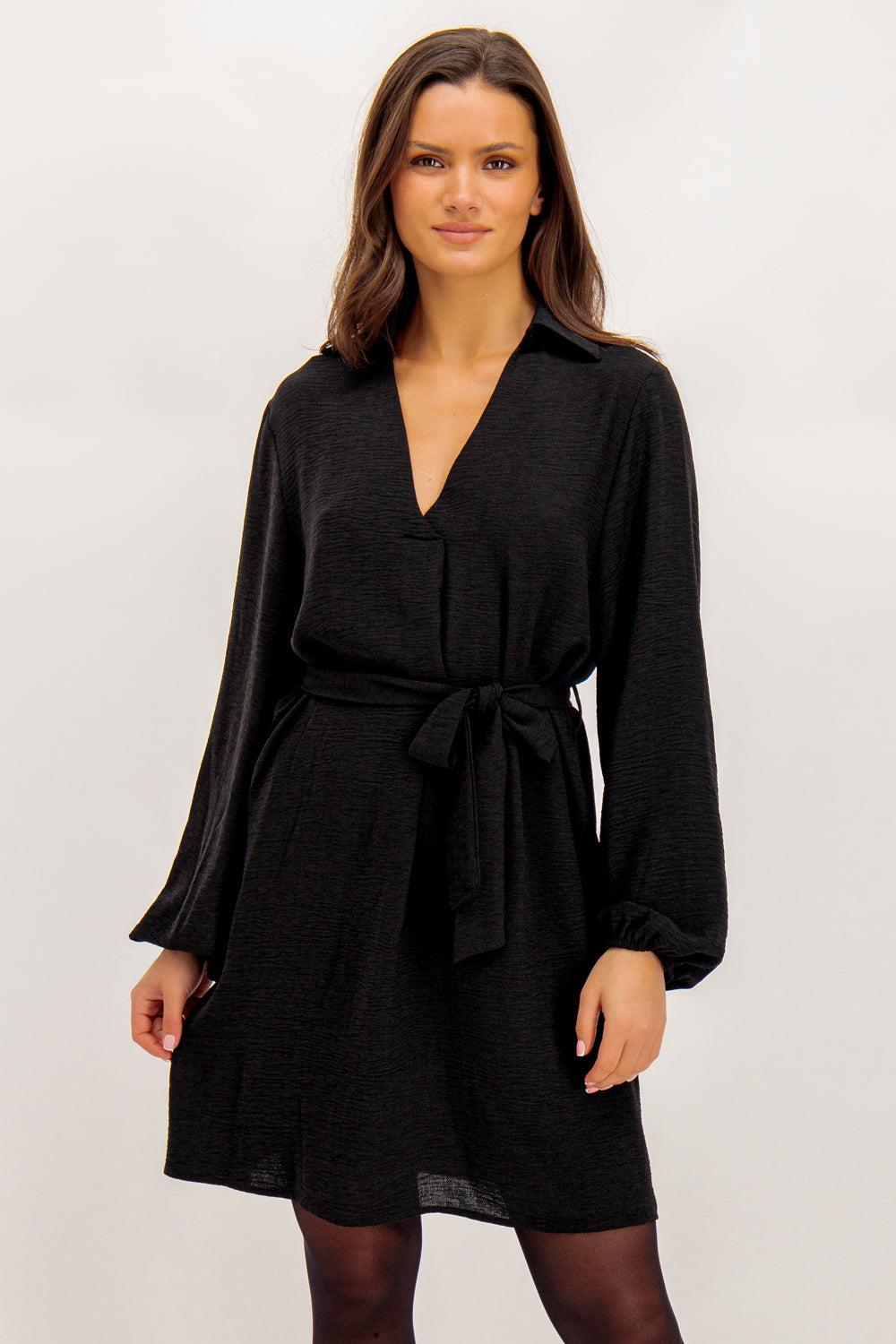 born Alzo Black Belted Short Dress