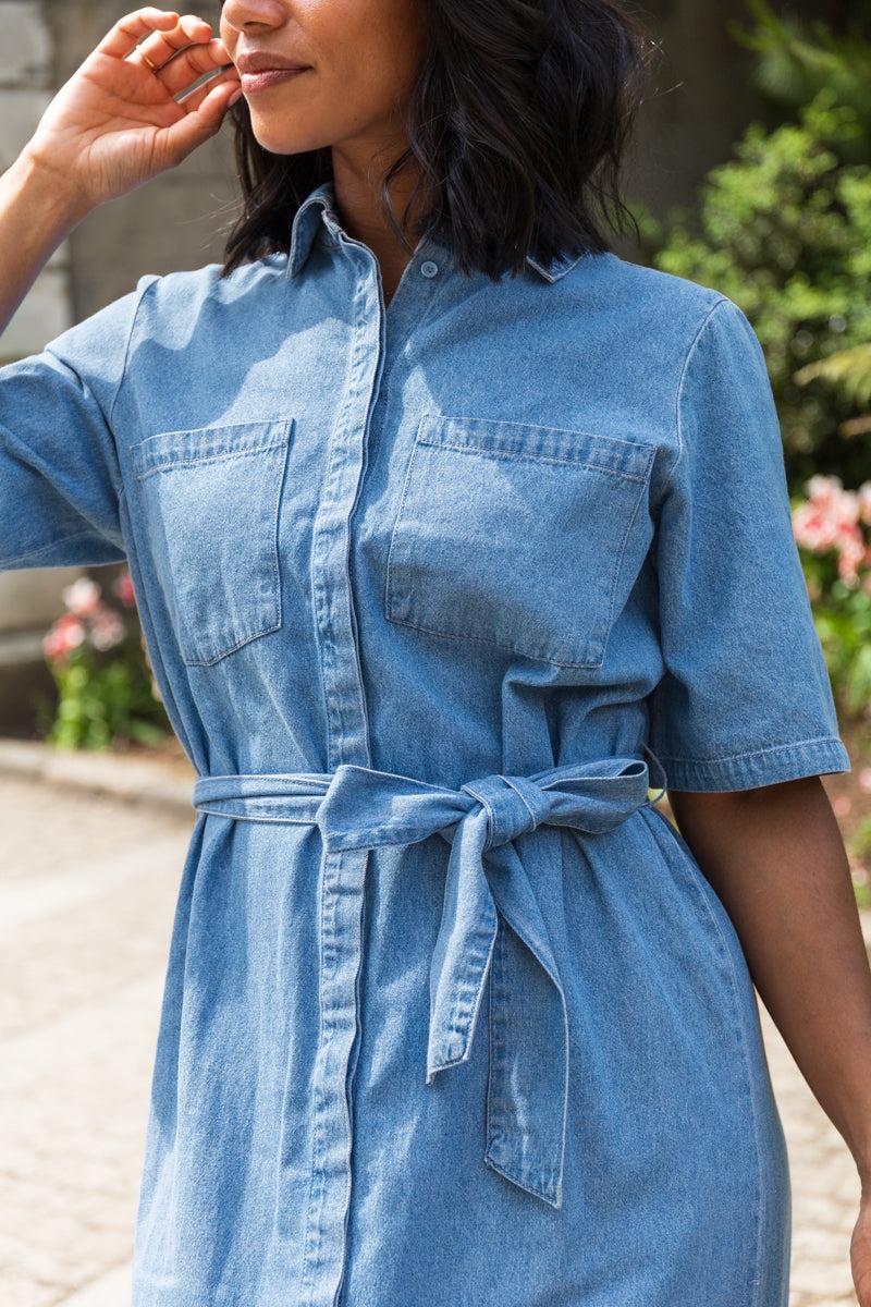 Born Annie Denim Belted Midi Dress