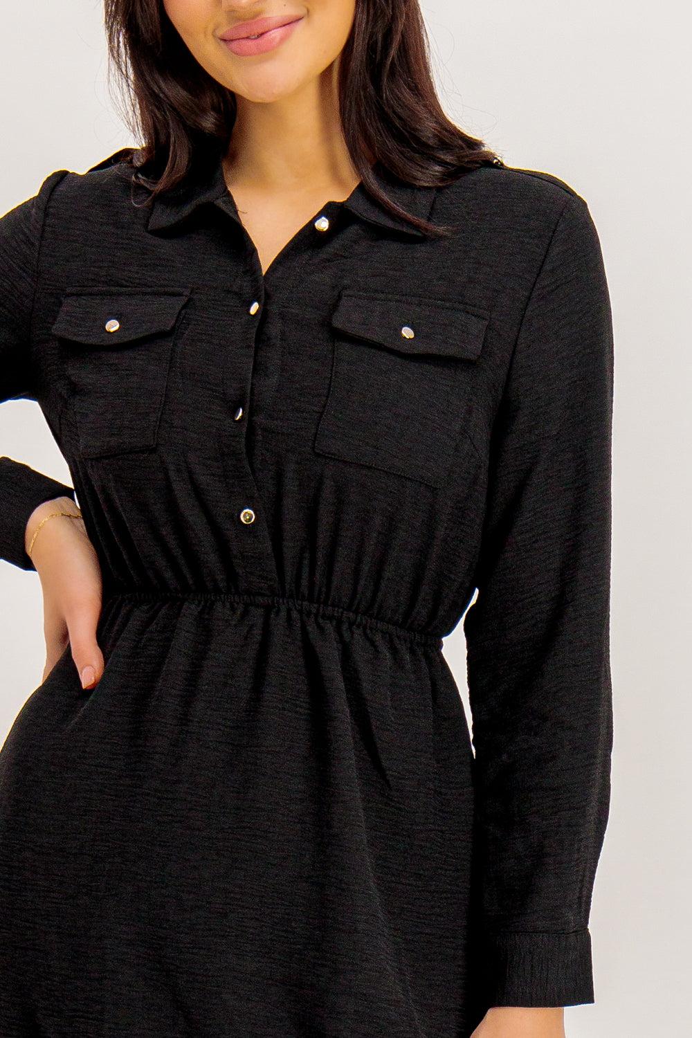 Born Bonnie Pocket Front Black Mini Dress