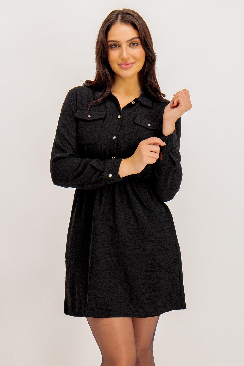Born Bonnie Pocket Front Black Mini Dress
