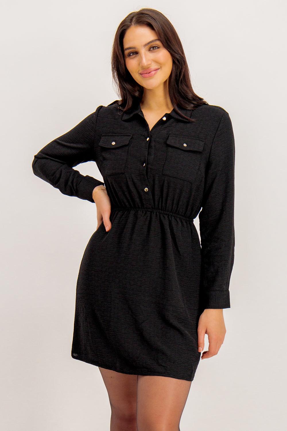 born Bonnie Pocket Front Black Mini Dress