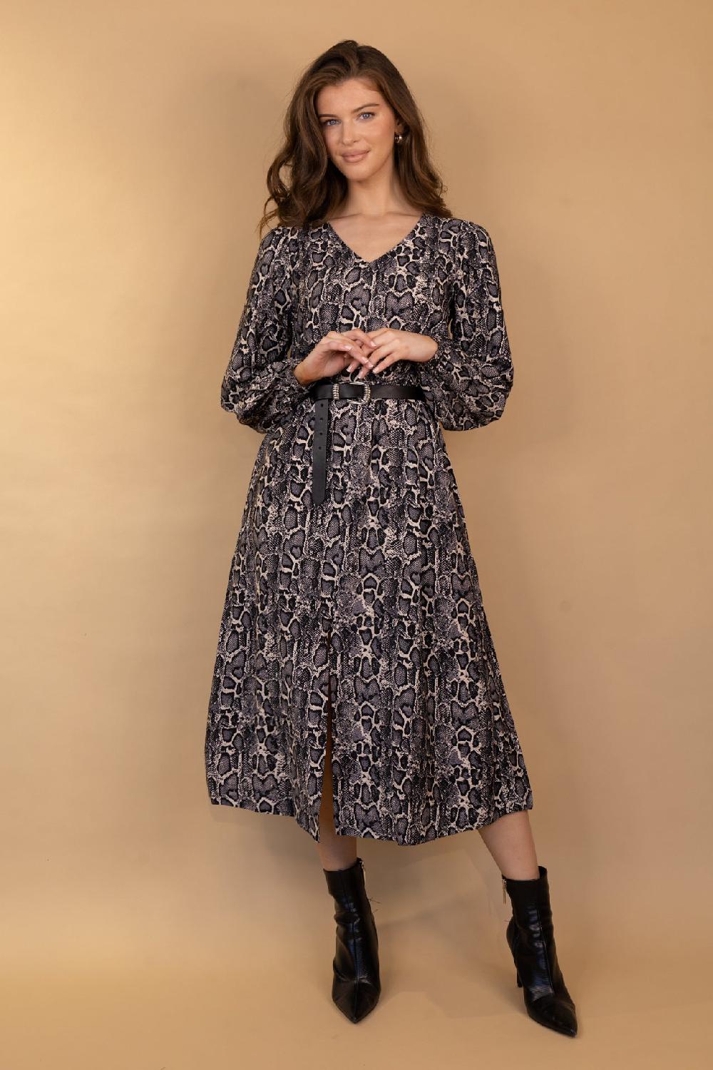 Born Caroline Snake Print Midi Dress