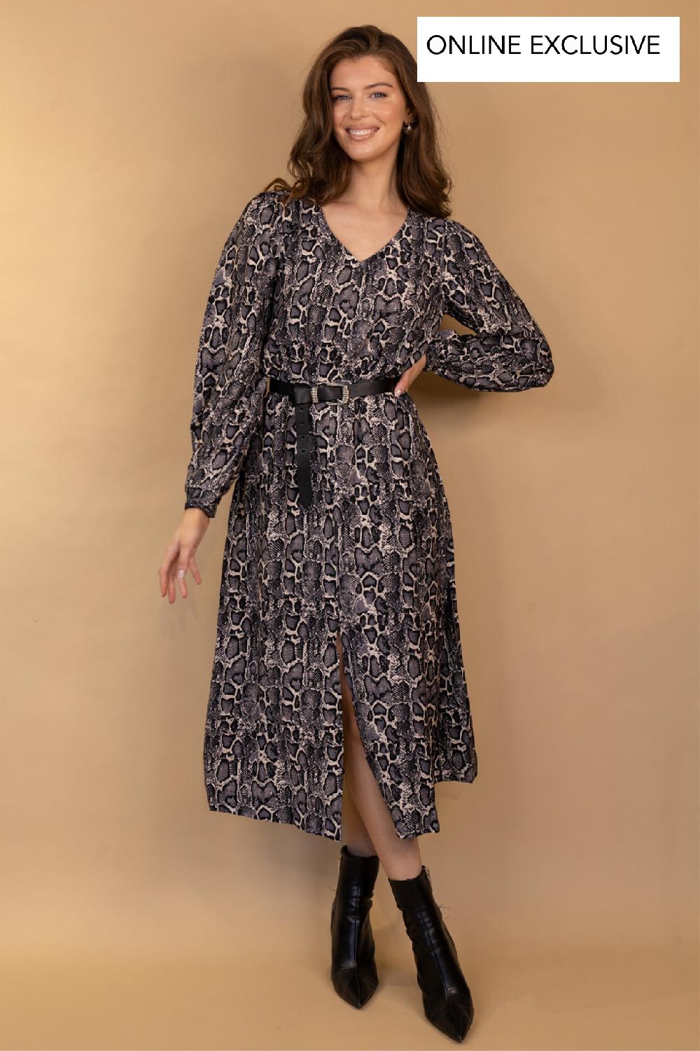 born Caroline Snake Print Midi Dress