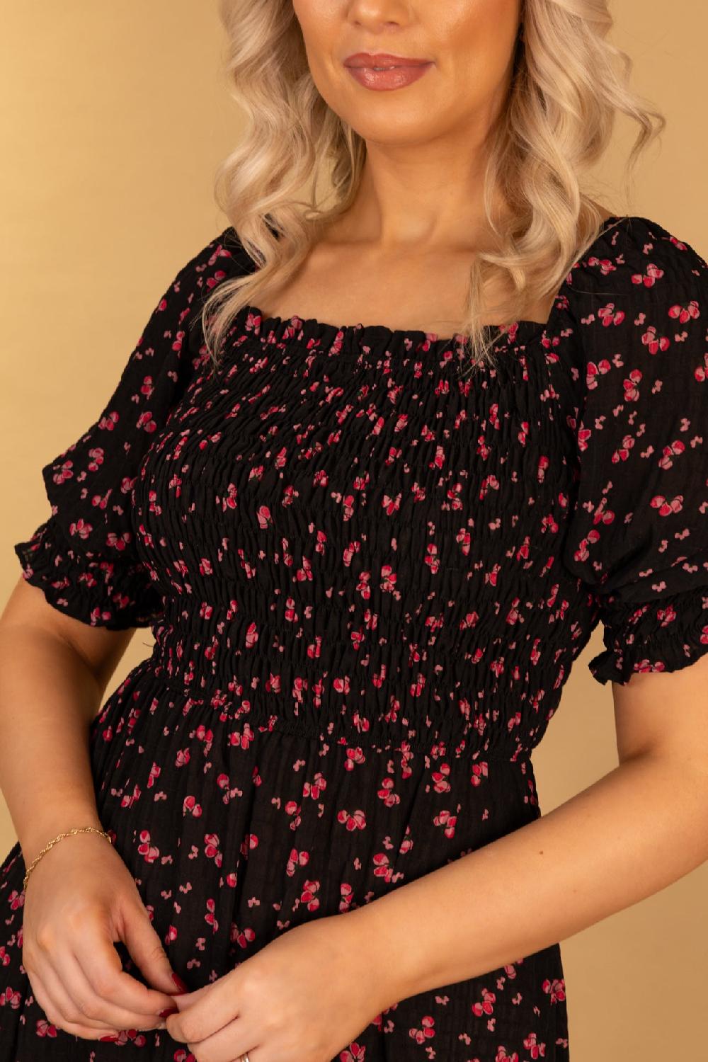 Born Casey Black Floral Ditsy Print Dress