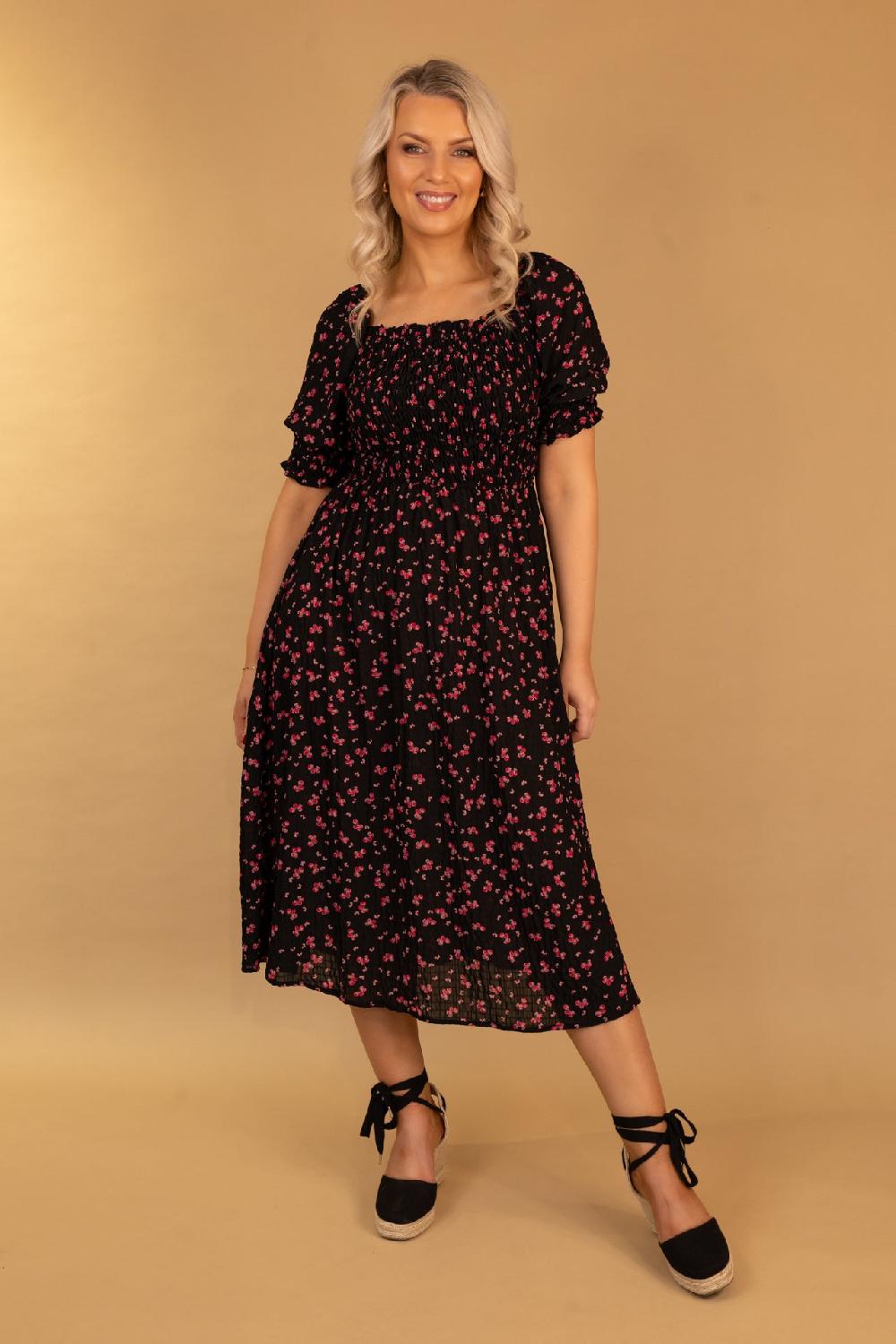 born Casey Black Floral Ditsy Print Dress