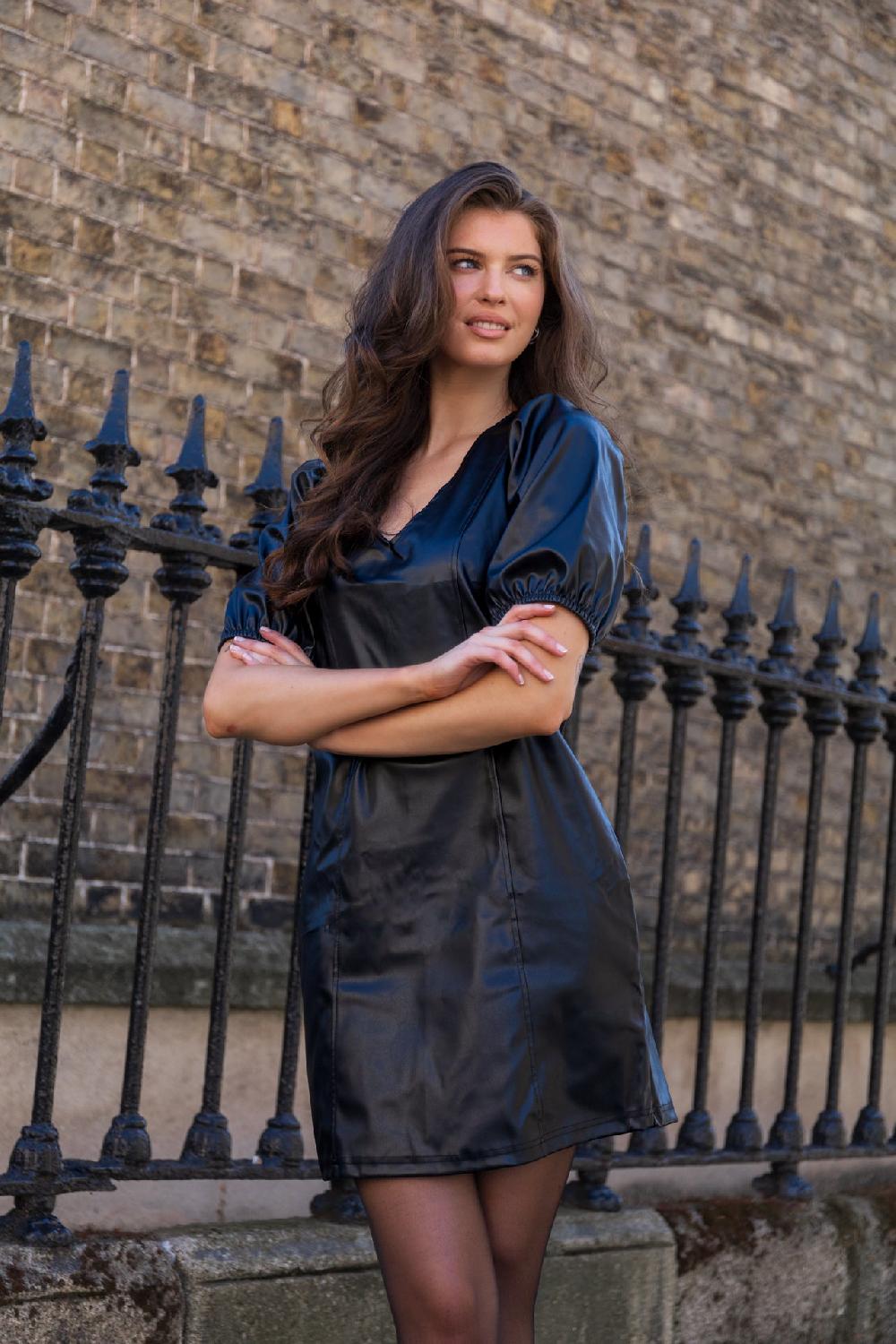 Born Ciff Short Black PU Leather Dress