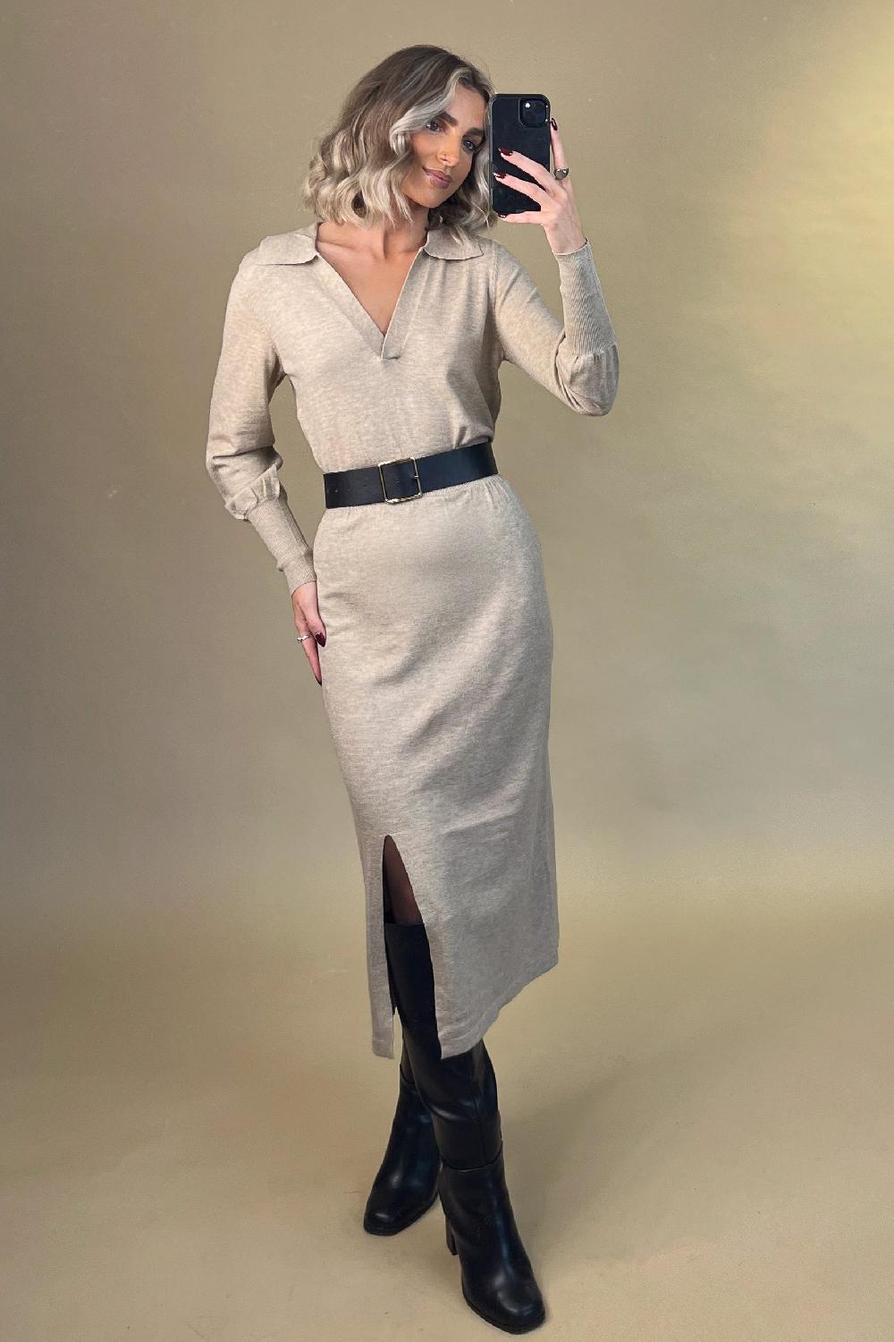 born Comfy Beige Knit Dress