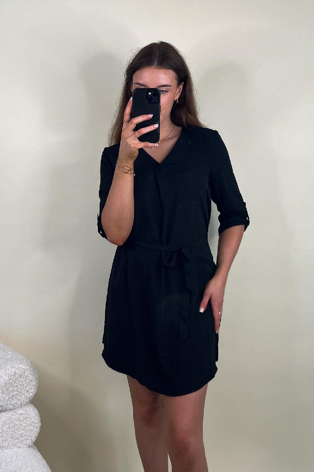 Born Divya Black V-Neck Black Mini Dress