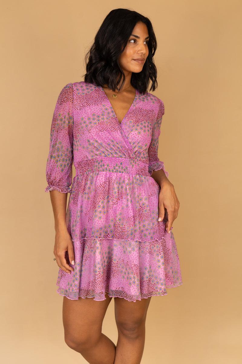 born Ellen Pink & Green Tiered Short Dress