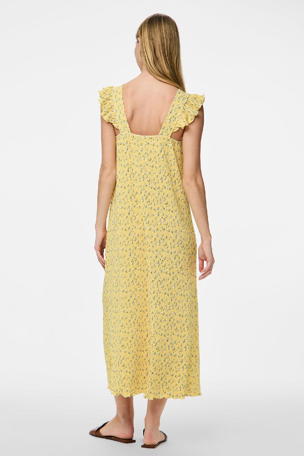 Born Flora Yellow Floral Plisse Midi Dress