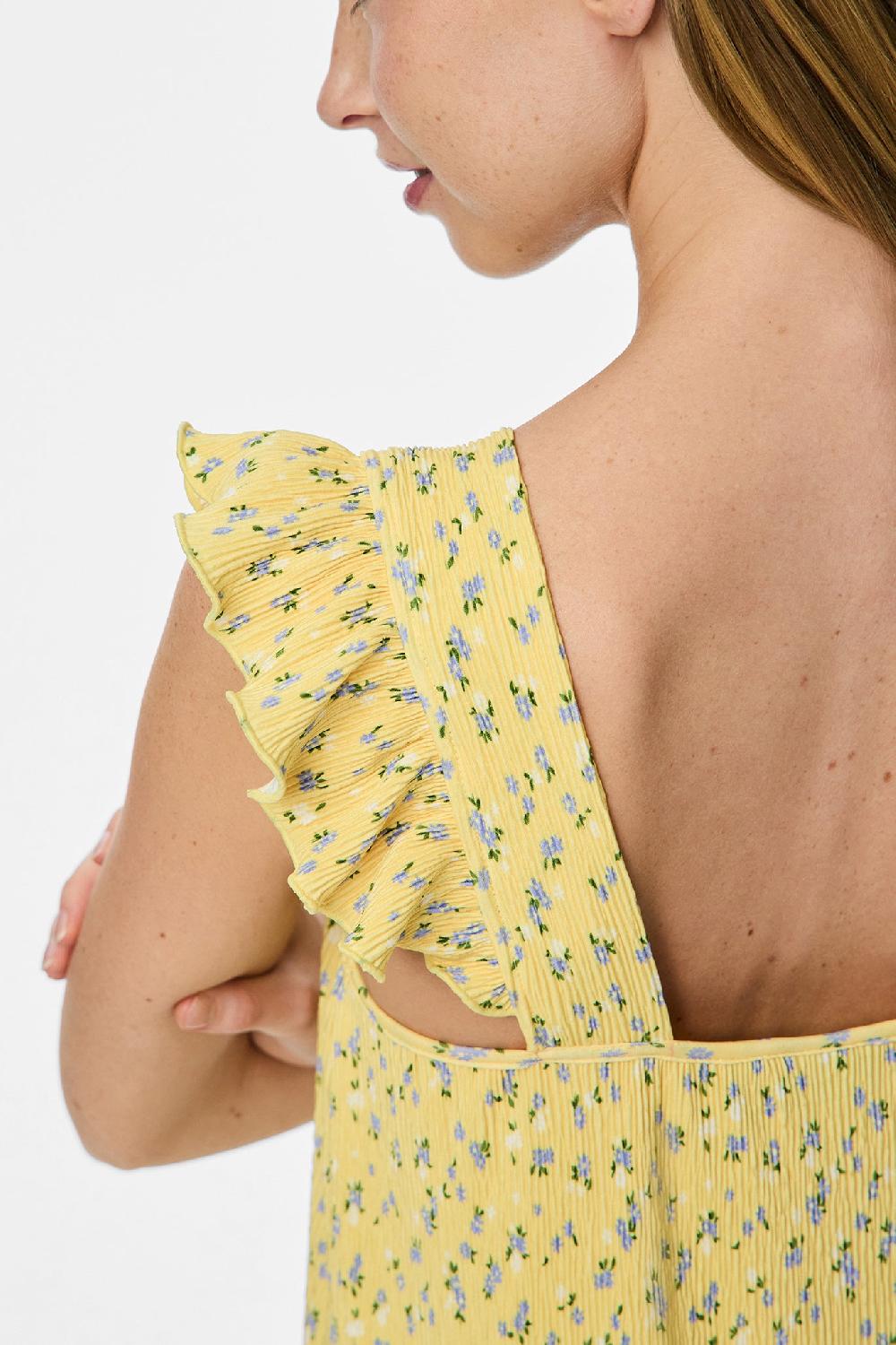 Born Flora Yellow Floral Plisse Midi Dress