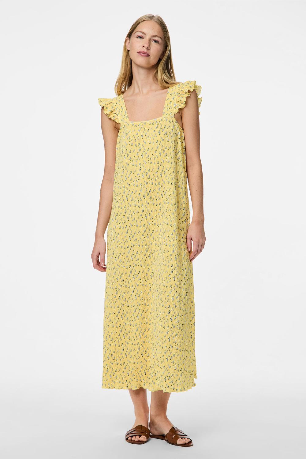 born Flora Yellow Floral Plisse Midi Dress