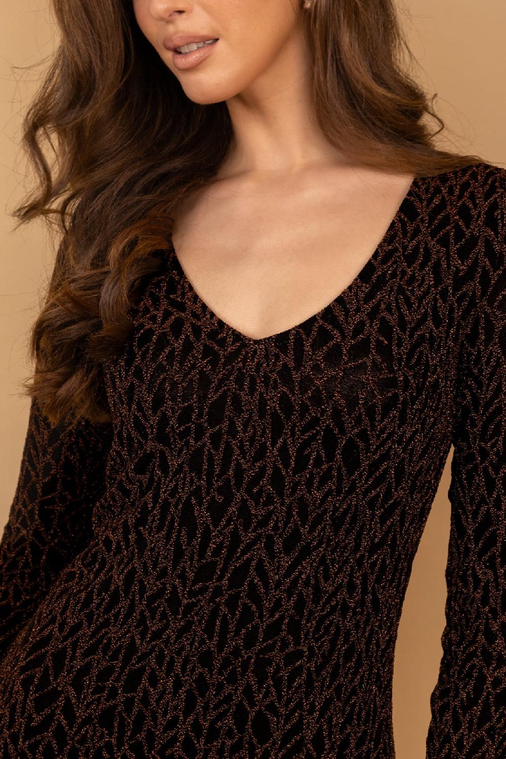 Born Gilly Black & Copper Glitter Lurex Dress