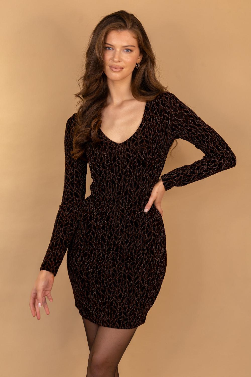 born Gilly Black & Copper Glitter Lurex Dress