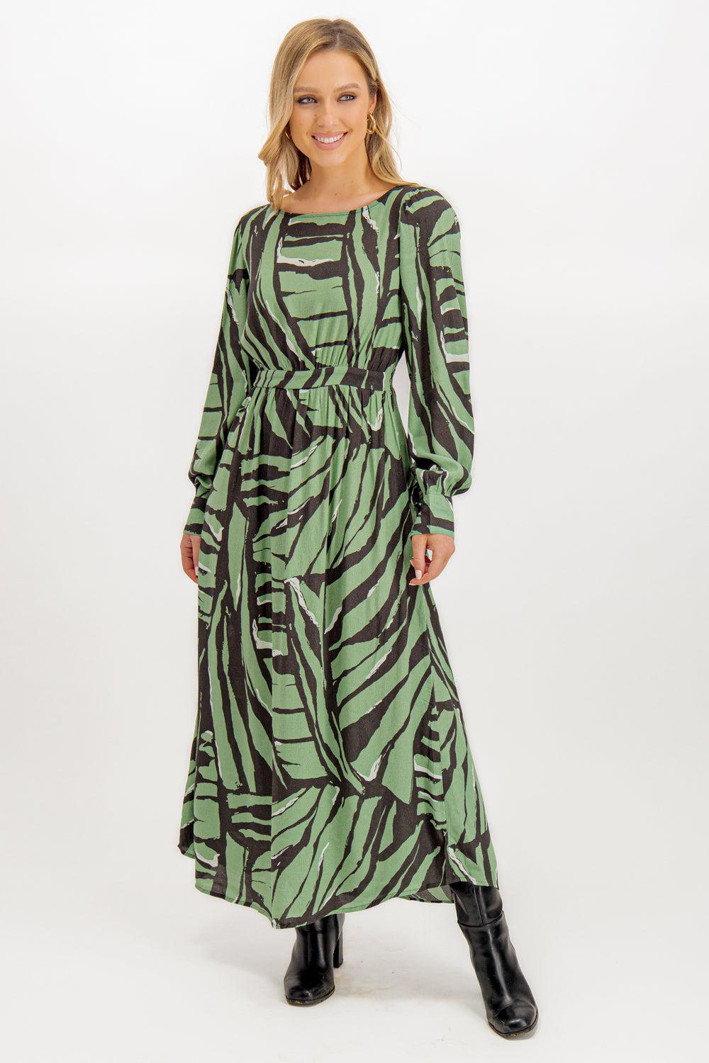 Born Gin Lily Pad Green & Black Tiger Print Dress