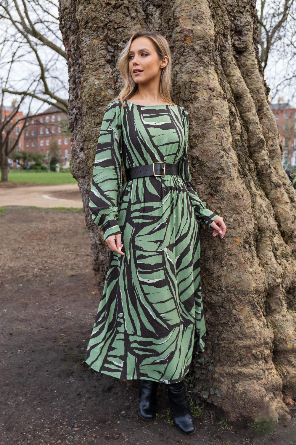 born Gin Lily Pad Green & Black Tiger Print Dress