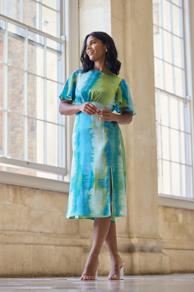 born Green Abstract Print Zara Dress