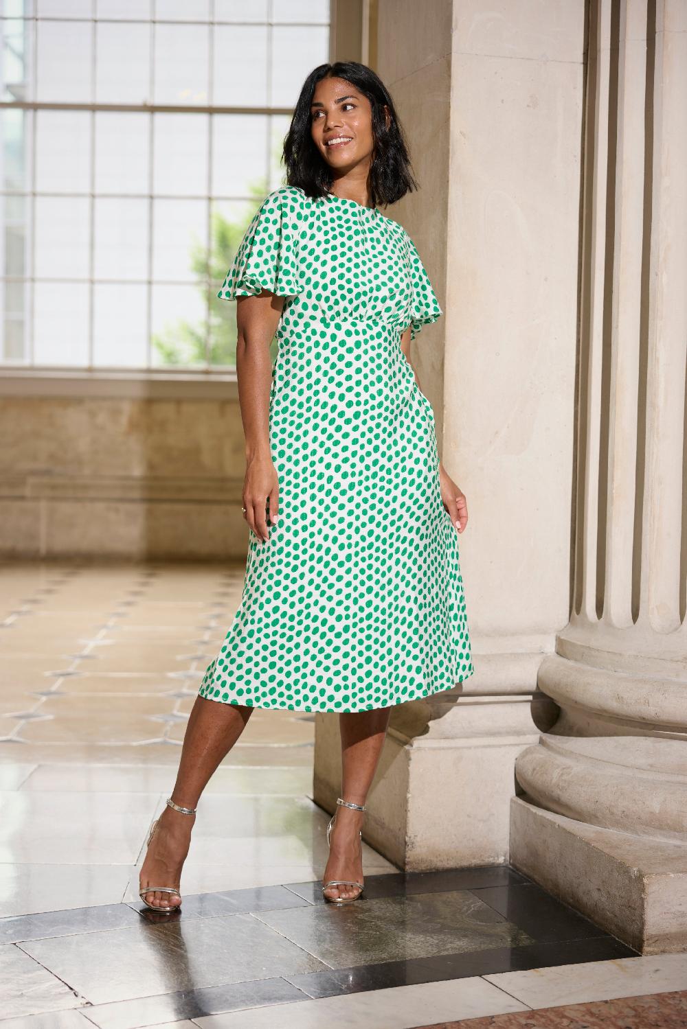 Born Green & White Polka Dot Niko Dress